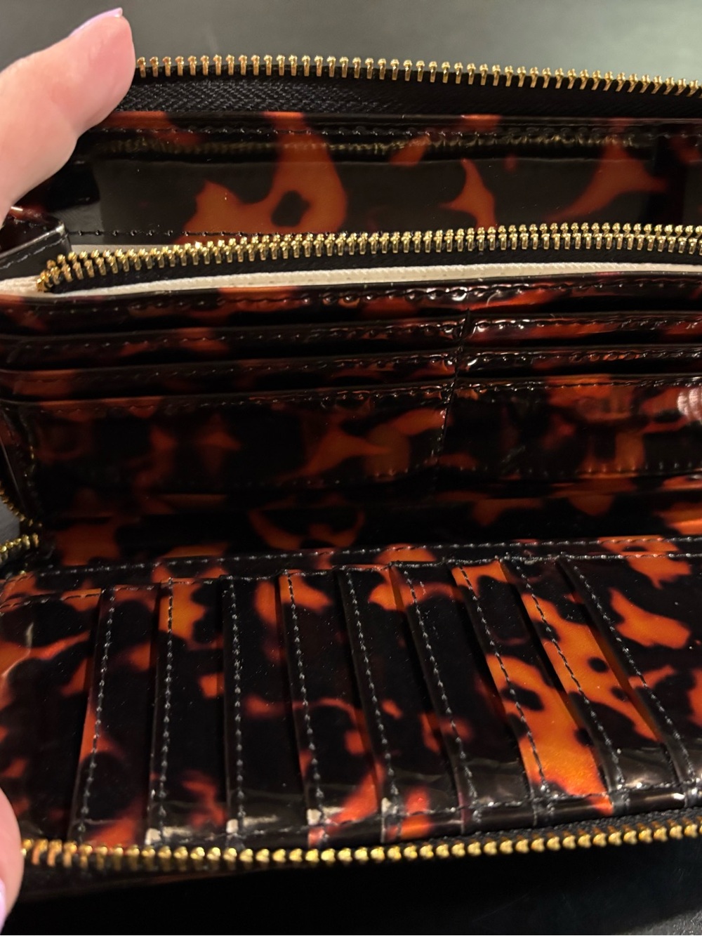 ON 34th PATENT TORTOISE ZIP AROUND WALLET GUC - Picture 3 of 3